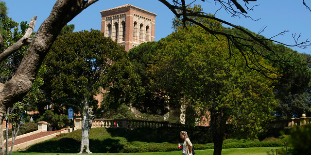 UCLA campus with students walking on the grounds