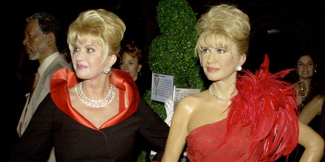 Society maven Ivana Trump poses with her likeness at the November 15, 2000, opening of Madame Tussaud's New York in Times Square.
