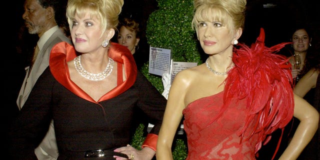 Society maven Ivana Trump poses with her likeness at the November 15, 2000, opening of Madame Tussaud's New York in Times Square.