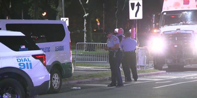 Two police officers were shot Monday evening during a Fourth of July gathering in Philadelphia on July 4, 2022. 
