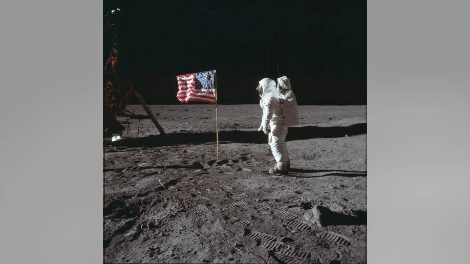 U.S. flag on moon Apollo 11 mission