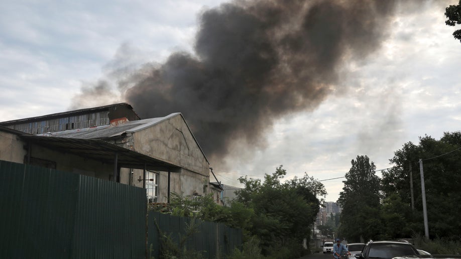 Smoke rises in the air after shelling in Odesa, Ukraine