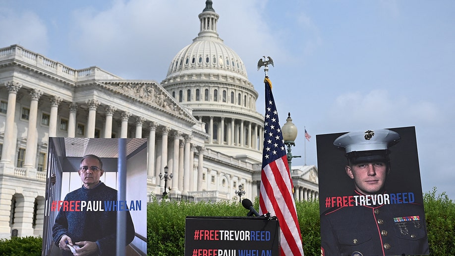A photo of a display calling for Reed's freedom outside the U.S. Capitol