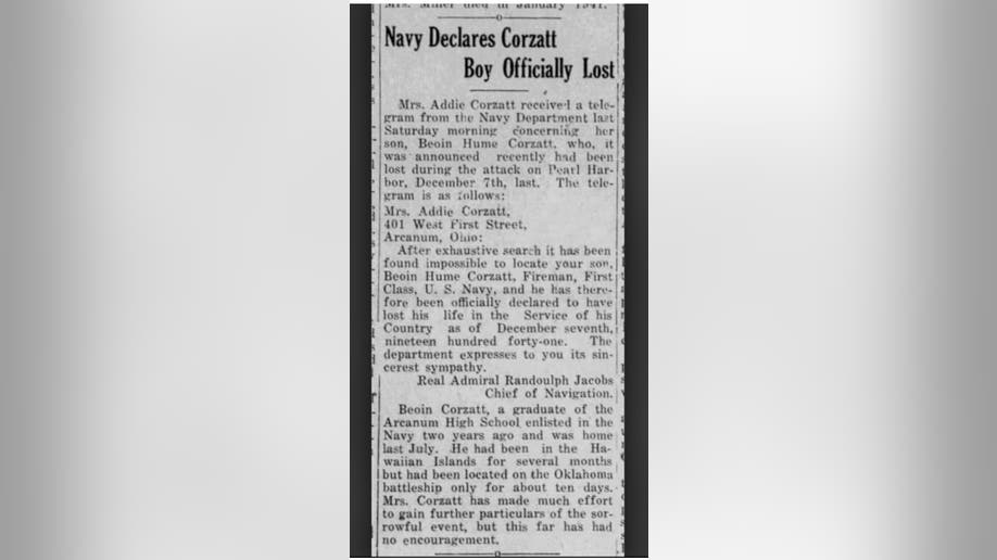 1947 Newspaper clipping