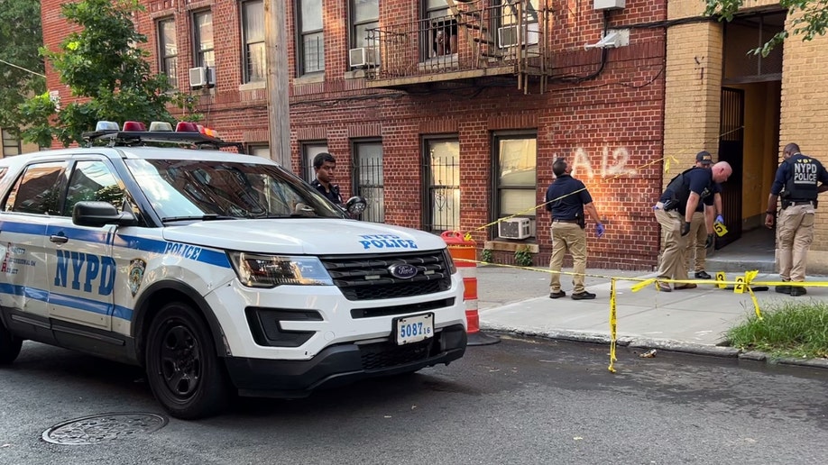 NYPD officers at the scene of Nathaniel River's stabbing in the Bronx