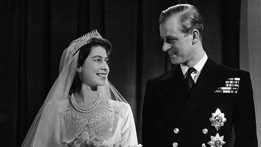 Princess Elizabeth II, future Queen Elizabeth, with future Prince Phillip on their wedding day