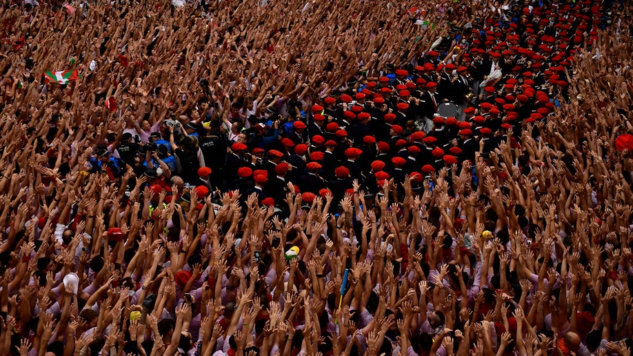 Crowd of people at the bull festival in Spain