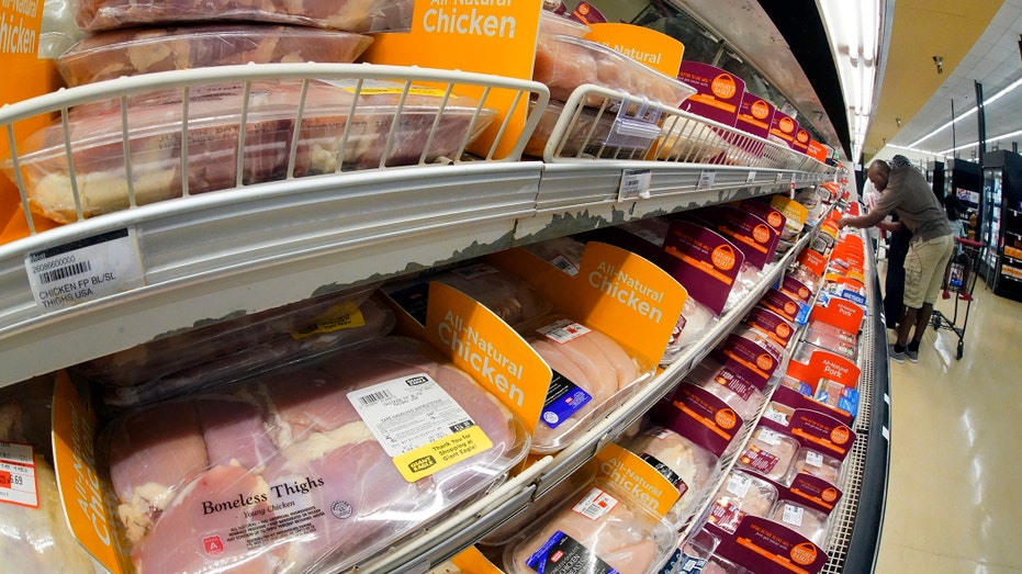 Chicken is on display in a market
