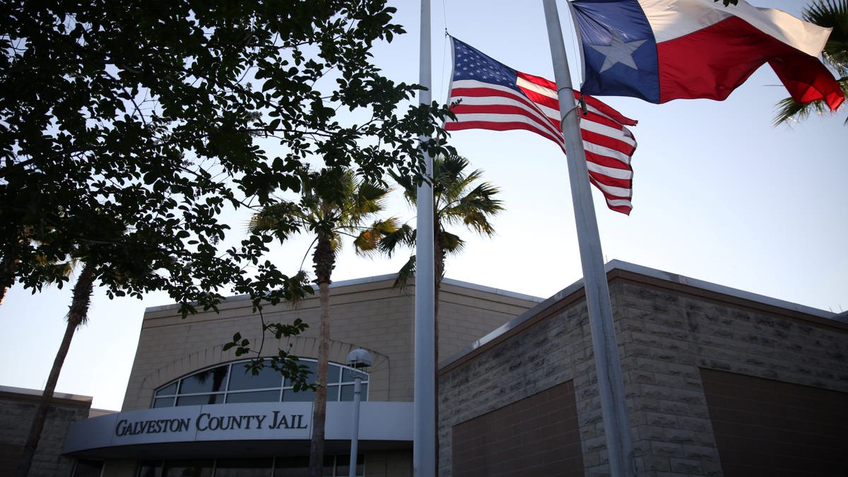 Flags outside Galveston County Jail