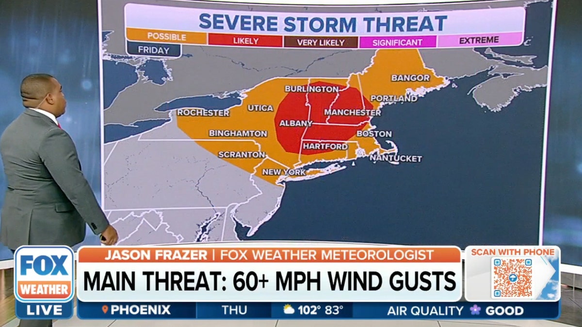 Weather map showing severe storms in the U.S.