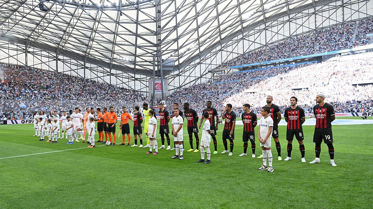 Two teams line-up pregame