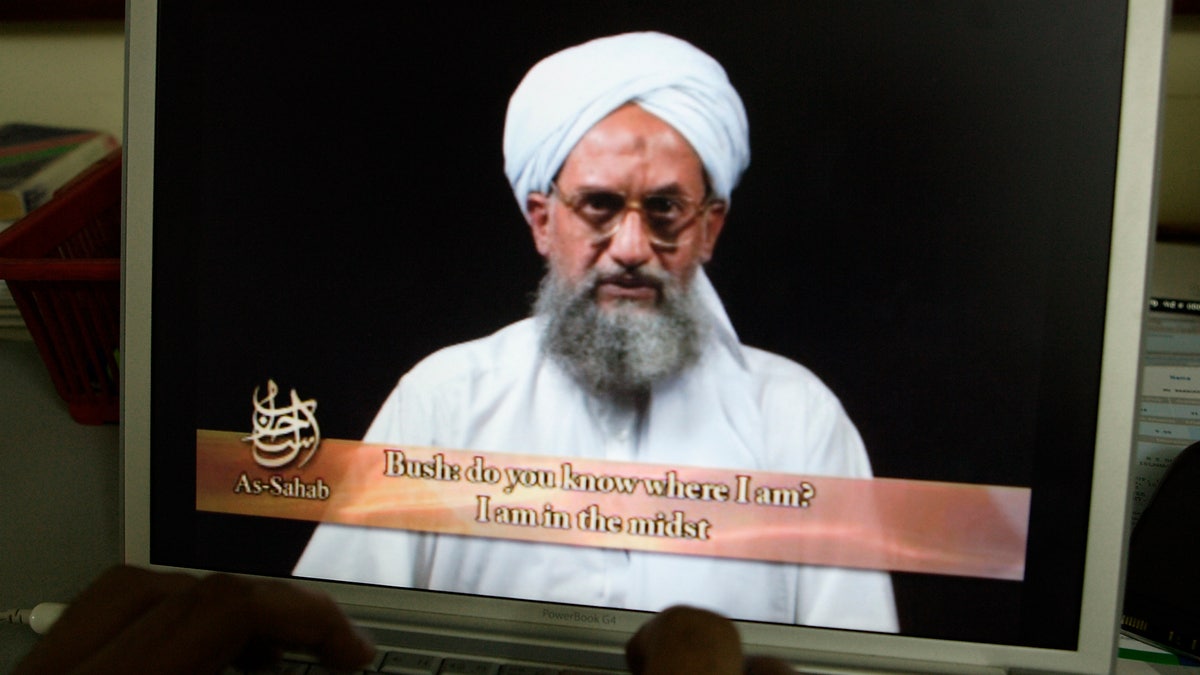 Al Qaeda leader Ayman Al Zawahri speaks in Islamabad, Pakistan, on June 20, 2006