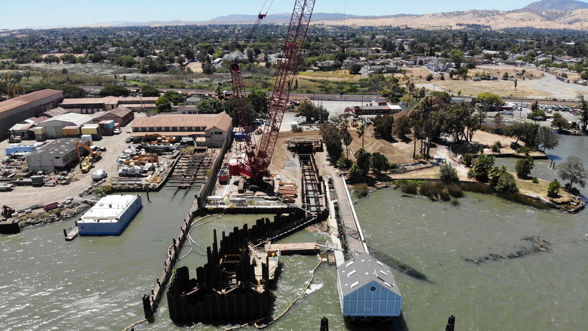 Construction is underway for intake pipes to draw water from the San Joaquin River