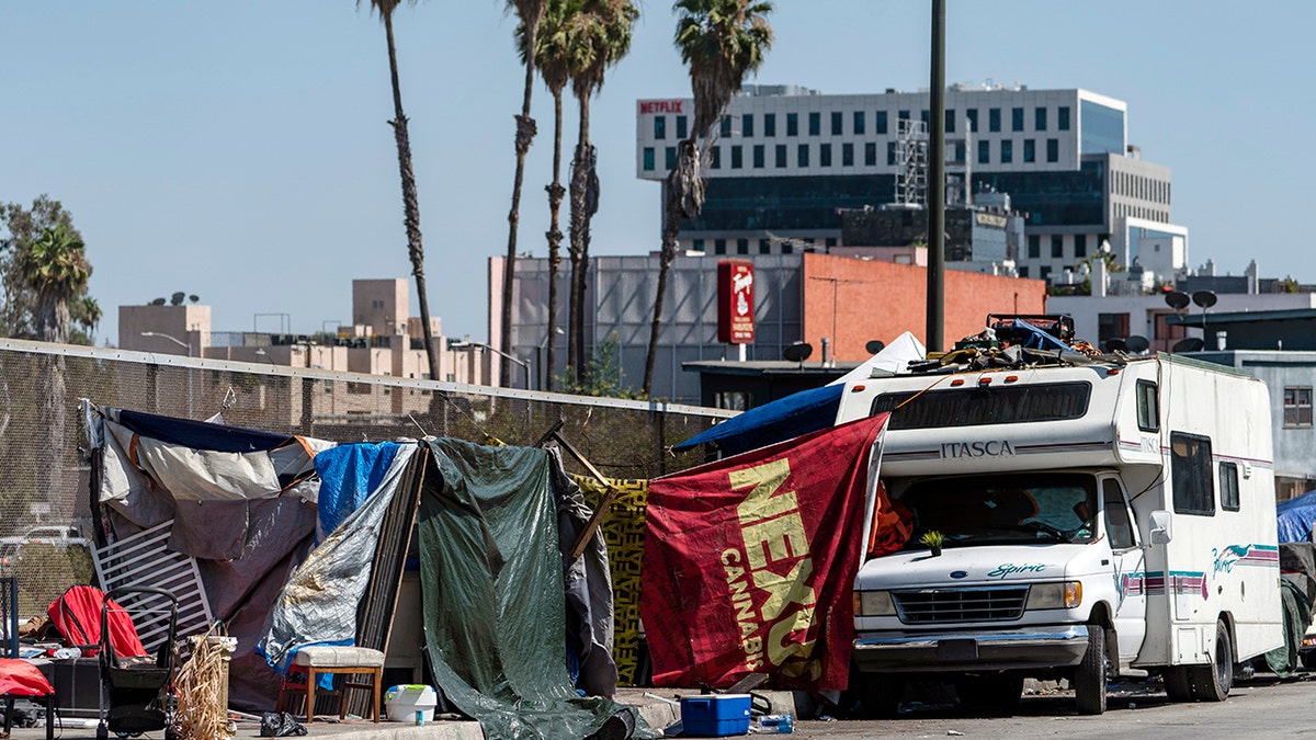 A homeless encampment in Los Angeles, California