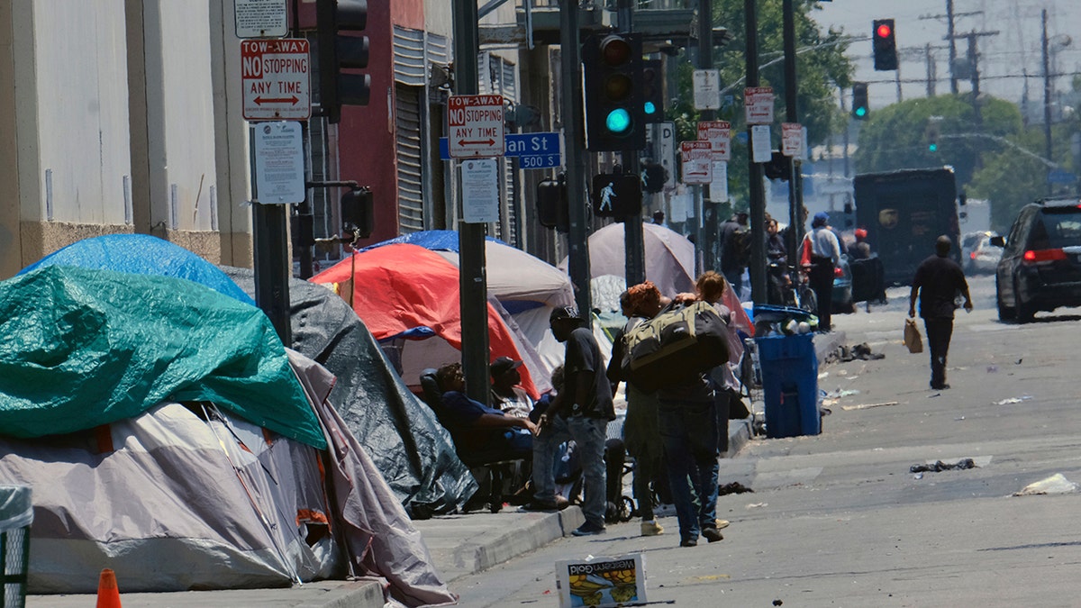 Tents making up a homeless encampment