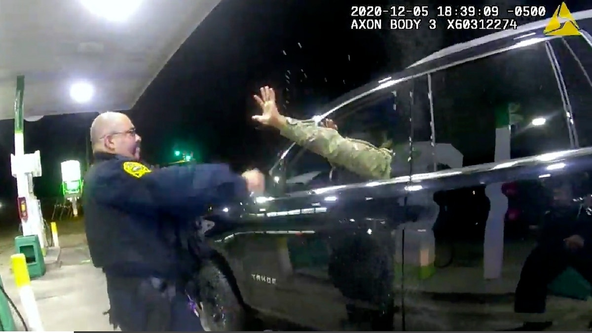 This police video shows an officer using a spray agent on Caron Nazario, an Army lieutenant who is Black and Latino, on Dec. 20, 2020, in Windsor, Virginia. The traffic stop was captured on video and viewed by millions of people after it became public in April 2021. A federal judge ruled on Aug. 9, 2022, that Nazario can proceed to trial with claims in a lawsuit of false imprisonment, assault, and battery under state law. 