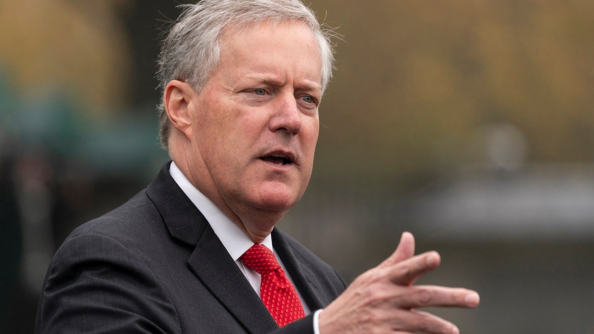 Mark Meadows speaks to media outside White House