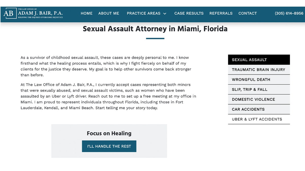Miami attorney Adam Bair's law firm website