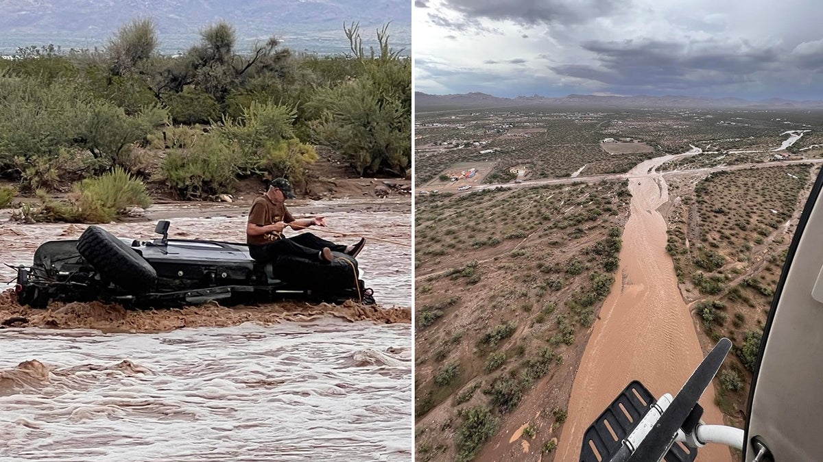 stranded driver in floodwater