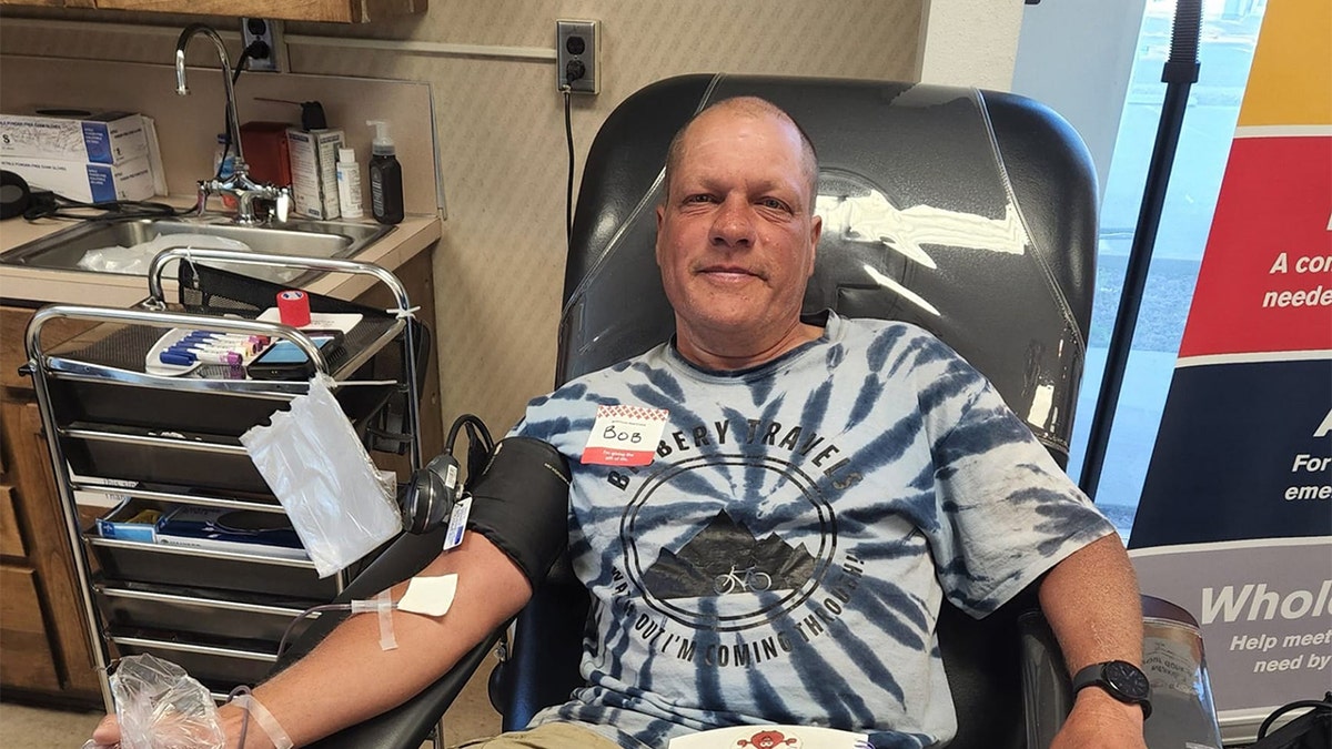 Bob Barnes donating blood in Idaho