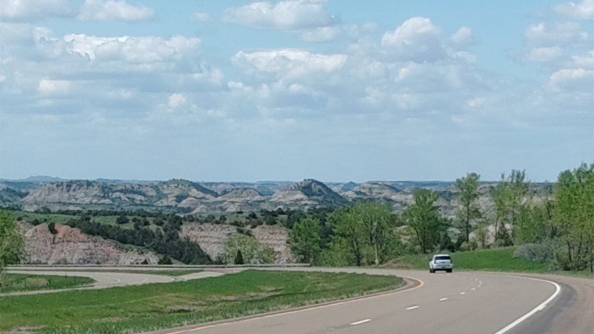 North Dakota badlands and road