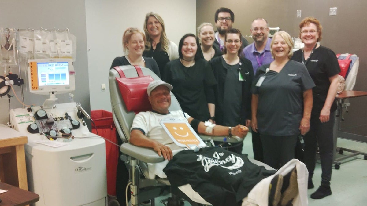 Bob donating platelets in North Dakota