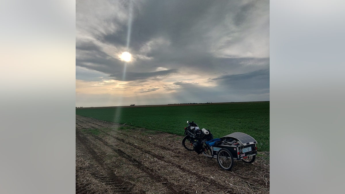 Bob's bike in a field in South Dakota