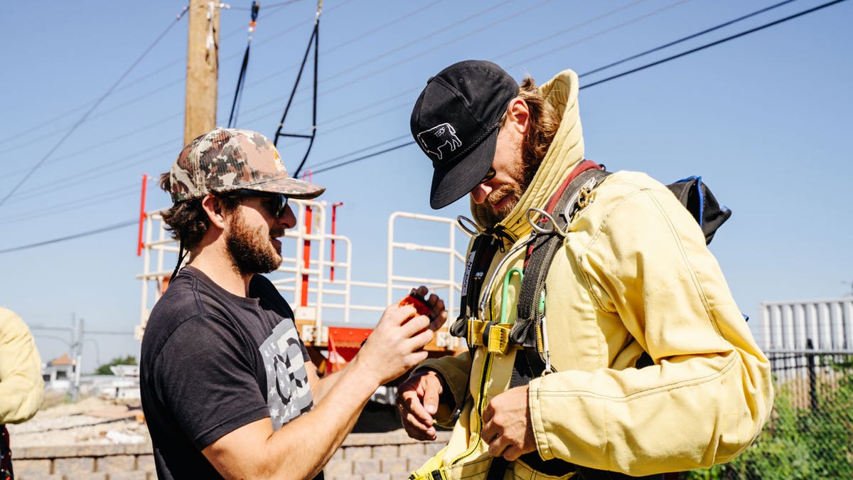 Chase Rice puts on firefighter gear