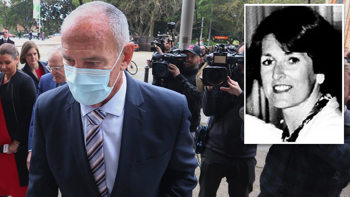 Chris Dawson arrives in court in coronavirus mask, Lynette portrait inset