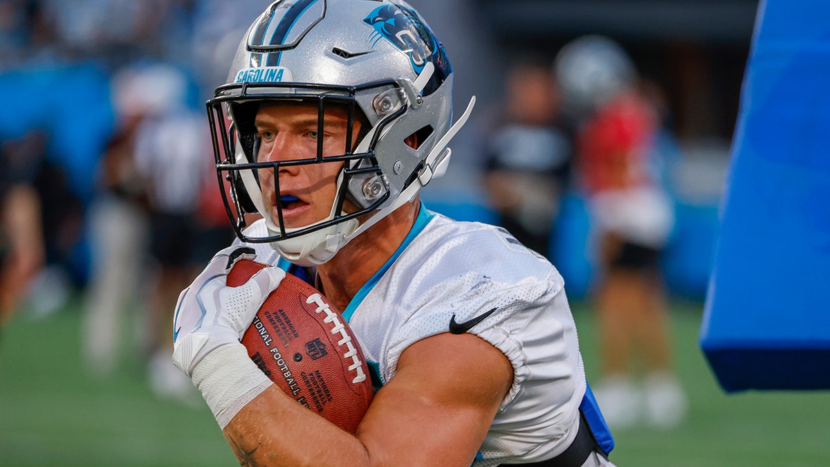 Christian McCaffrey in training camp 2022