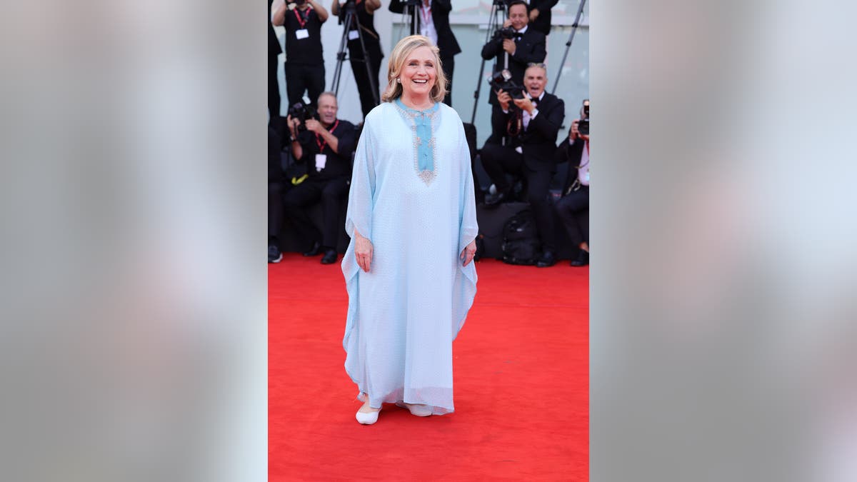 Hillary Clinton Makes Rare Appearance in Sparkling Caftan in