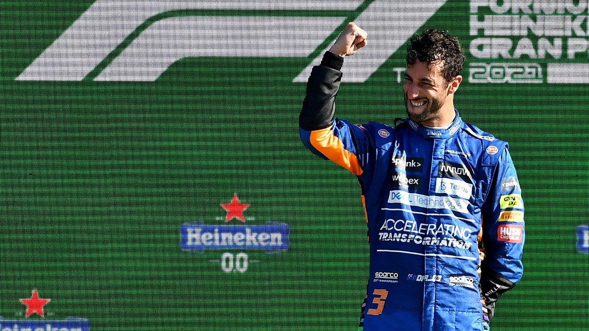 Daniel Ricciardo celebrates 2021 win