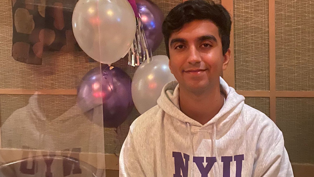 Devesh Samtani in his NYU sweatshirt