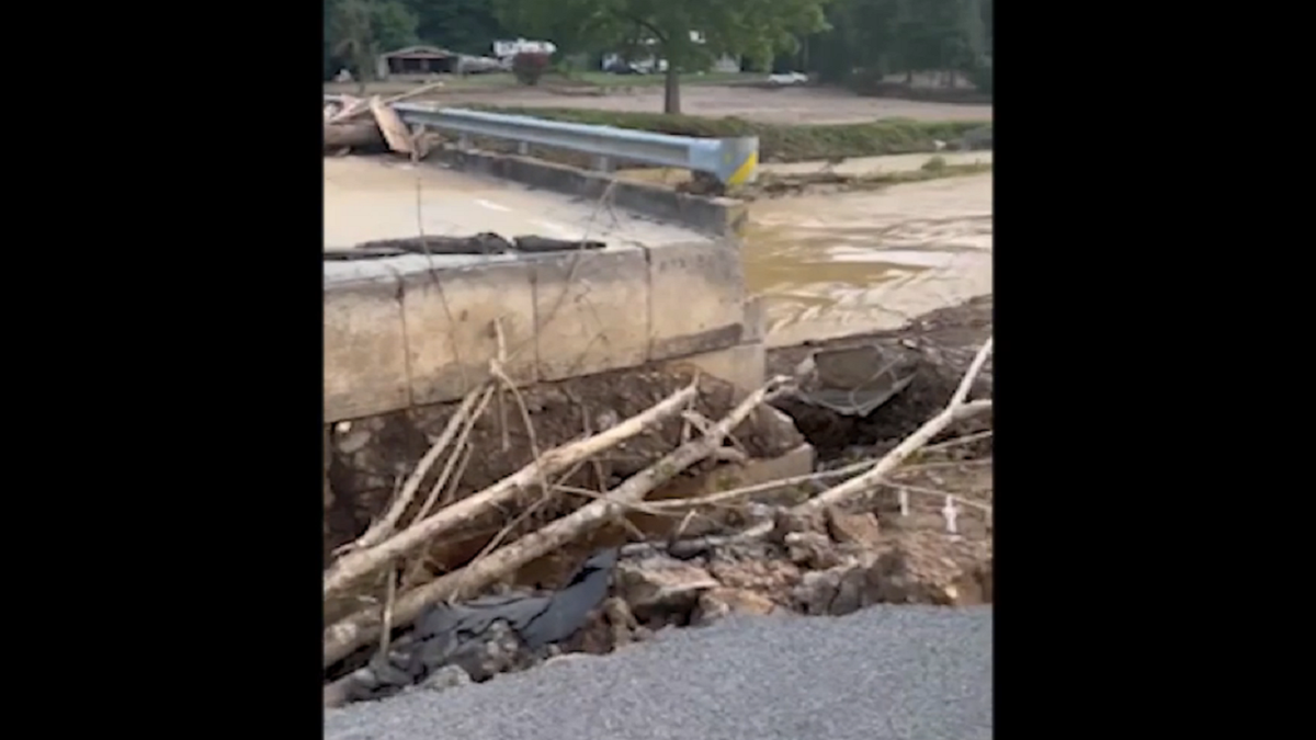 Damaged bridge in Kentucky after flooding