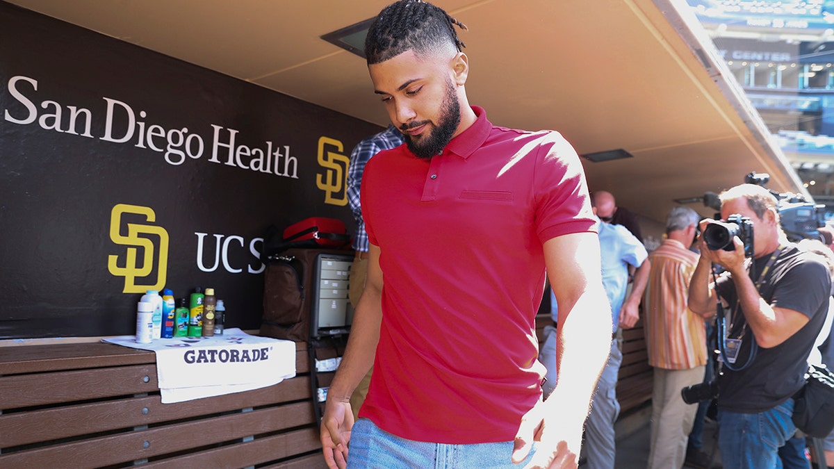 Fernando Tatis leaves a press conference