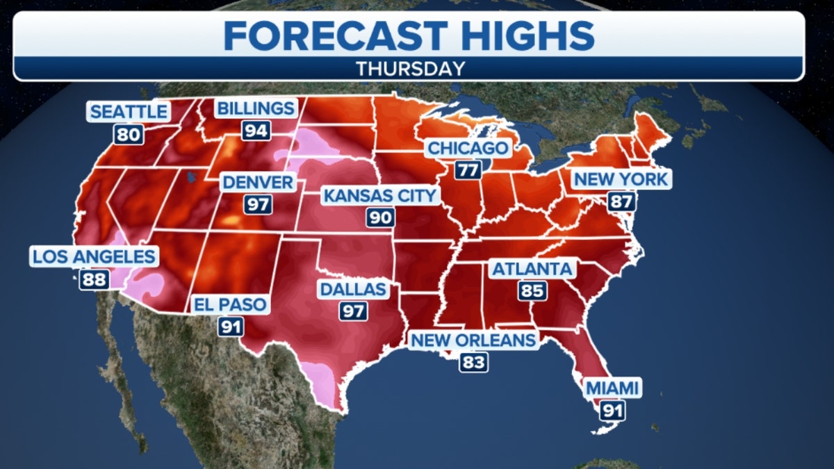 US forecast high temperatures