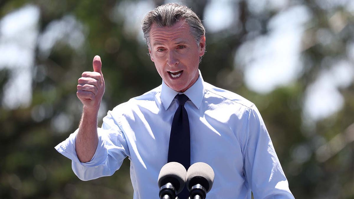 Gavin Newsom gives thumbs up