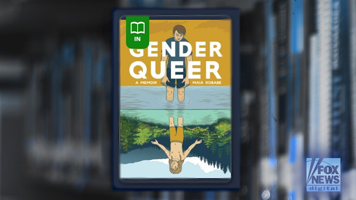 Gender Queer book with library photo in the background