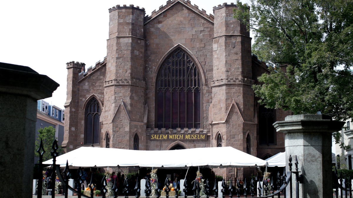 The outside of the Salem witch trial museum, a building like a gothic castle