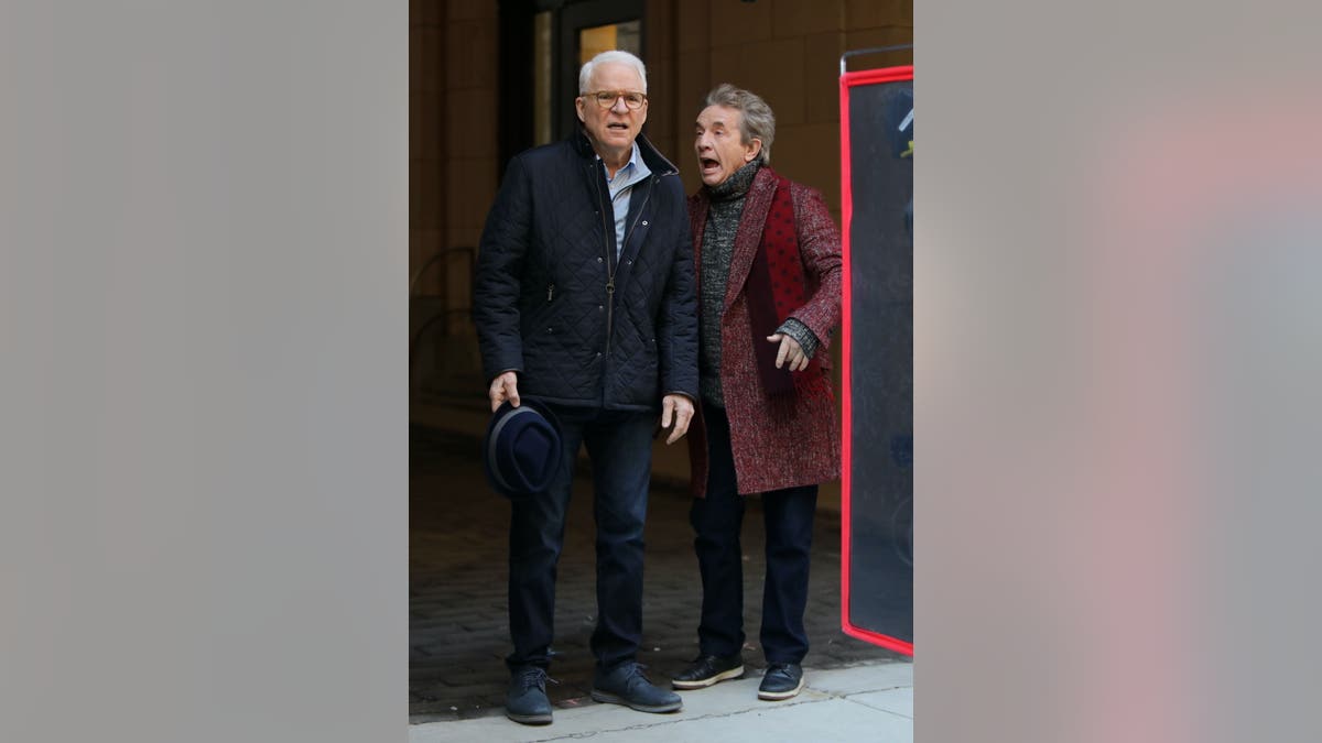 Steve Martin and Martin Short filming