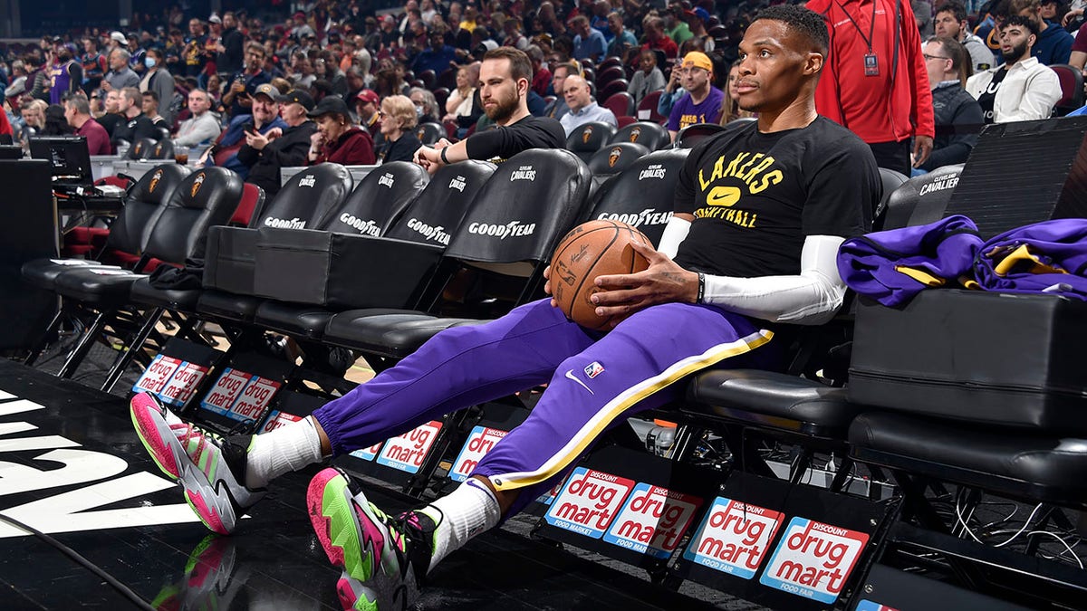 Lakers guard Russell Westbrook on the bench