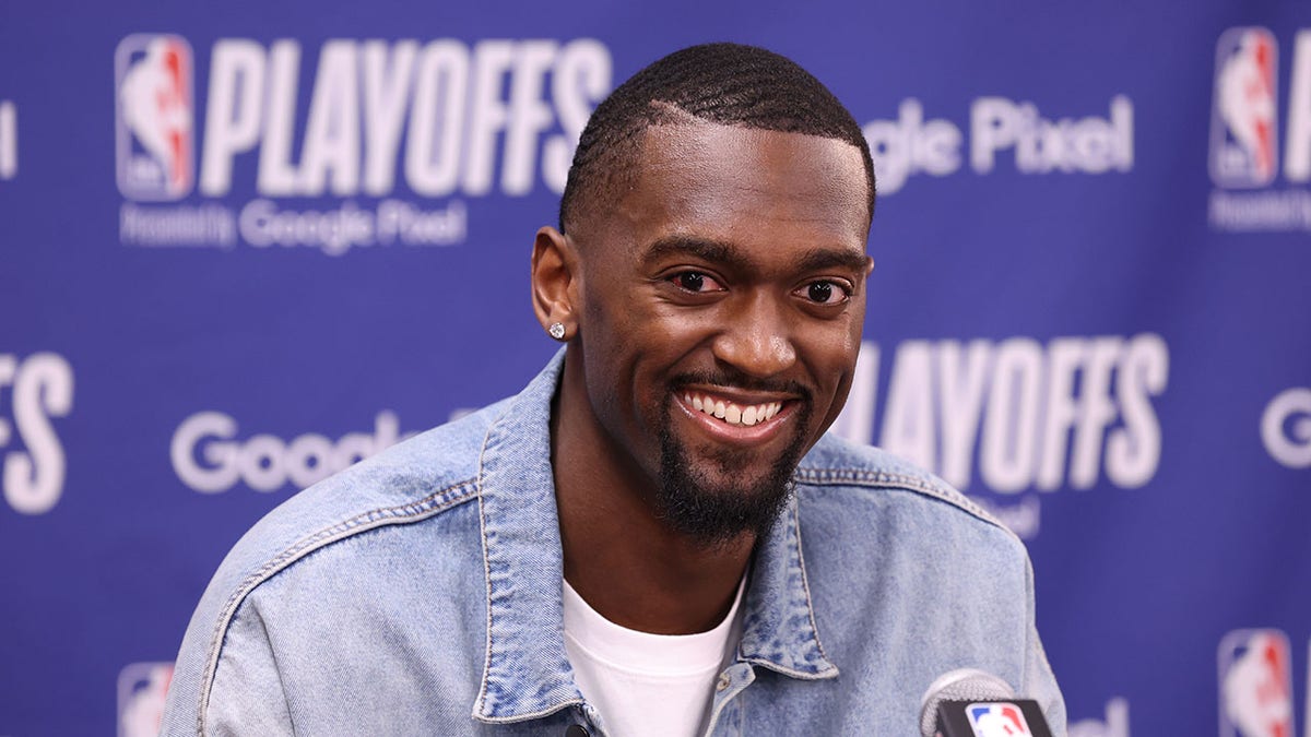 Bobby Portis speaks with the media during the NBA Playoffs