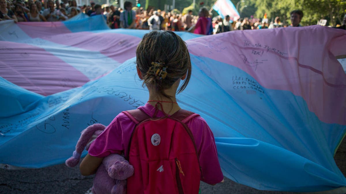 Child with transgender flag