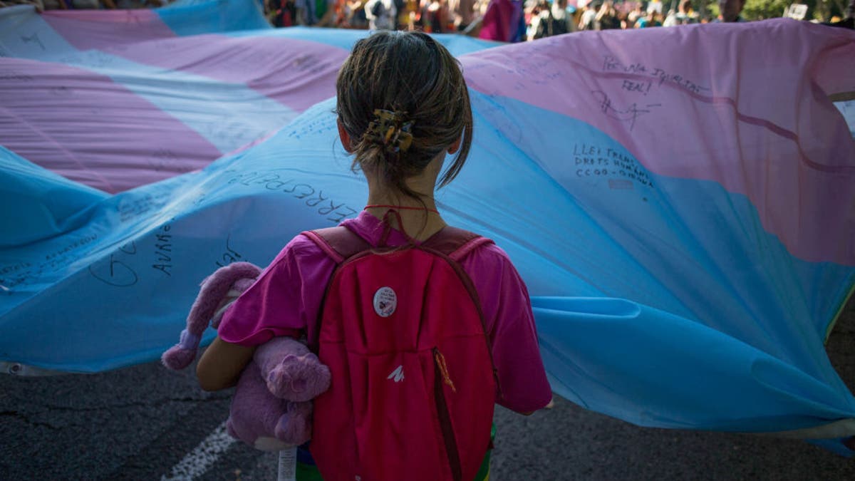 Child with transgender flag