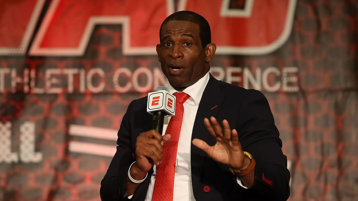 Deion Sanders talks at SWAC Media Days