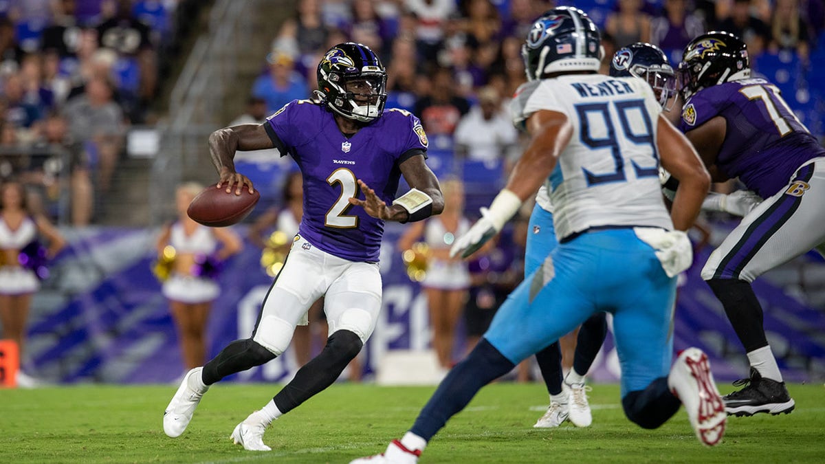 Baltimore Ravens linebacker Steven Means (60) looks on during the first  half of an preseason NFL football game against the Tennessee Titans,  Thursday, Aug. 11, 2022, in Baltimore. (AP Photo/Nick Wass Stock