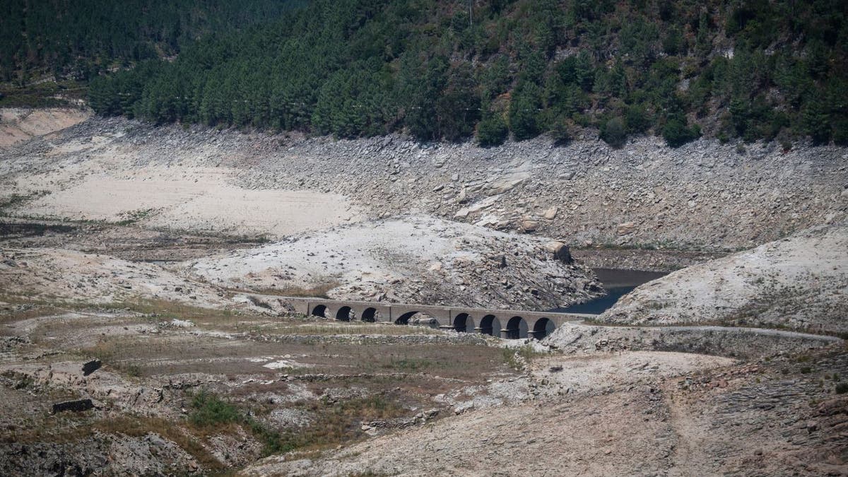 Remains of an abandoned village in Spain now visible due to drought and low water levels