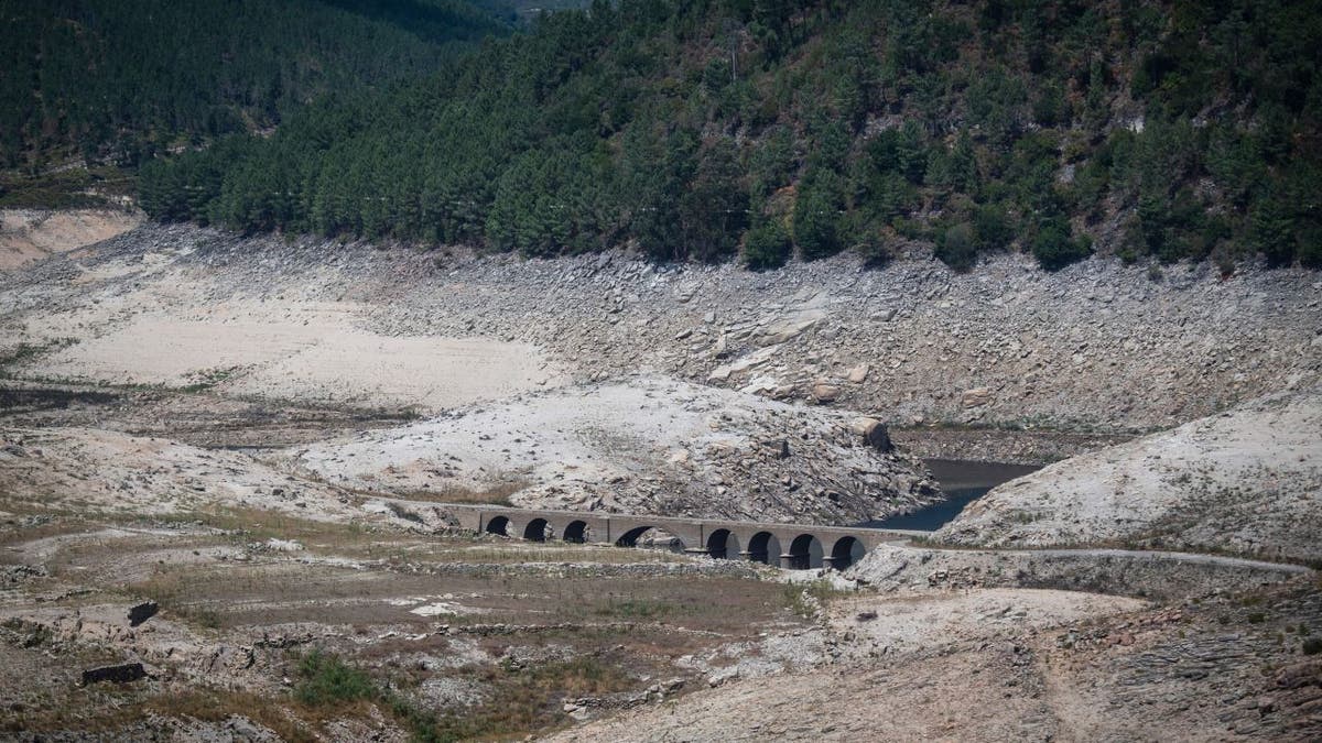 Remains of an abandoned village in Spain now visible due to drought and low water levels