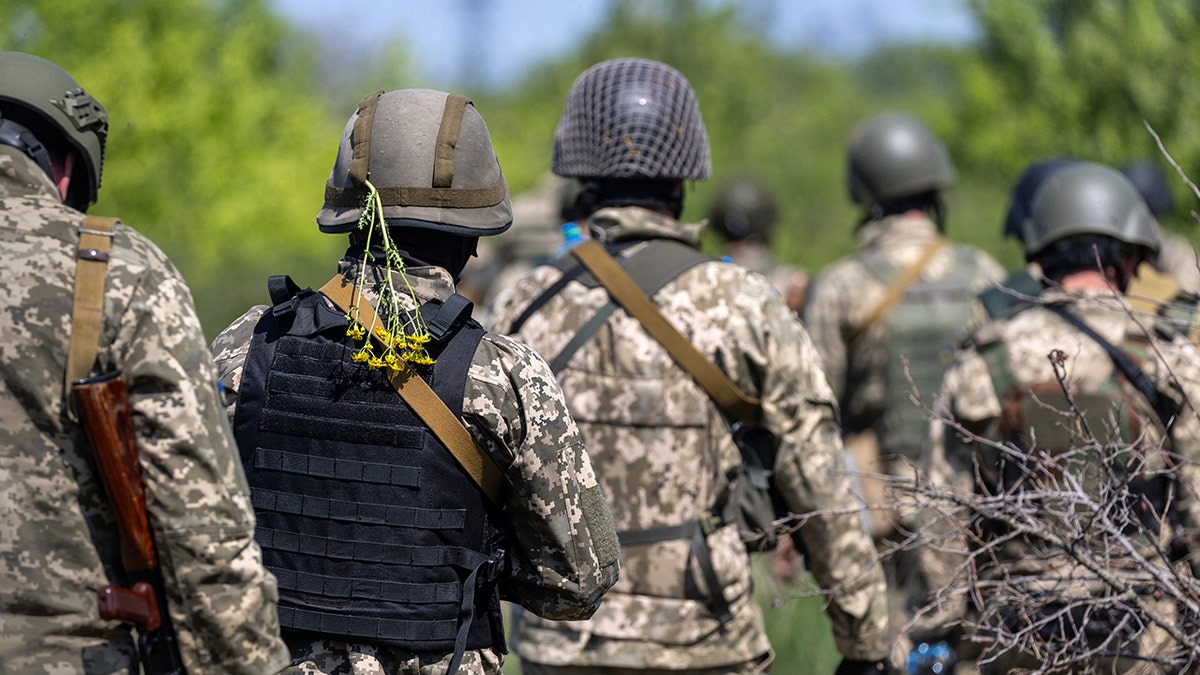 Ukrainian soldiers marching