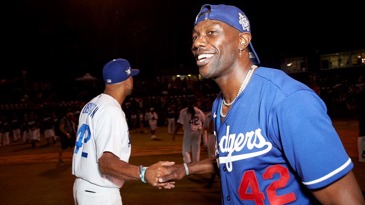 Terrell Owens in a Dodgers jersey in July